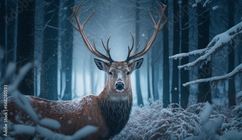 Deer in the forest stands in a winter wonderland © Desig4You