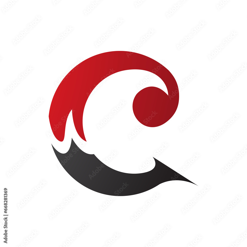Red and Black Round Curly Letter C Icon Red and Black Round Curly Letter C Icon