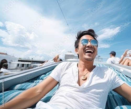 Asian Male Sun Lover Vacation Setting Generative AI