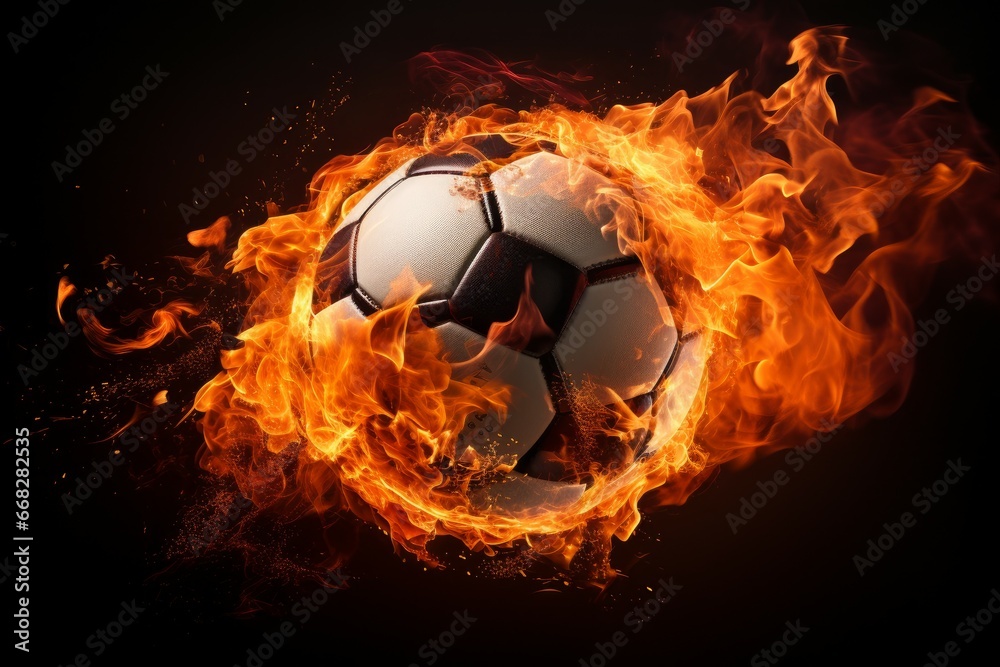 Fototapeta premium Fiery Soccer ball flame. Art score goal. Generate Ai