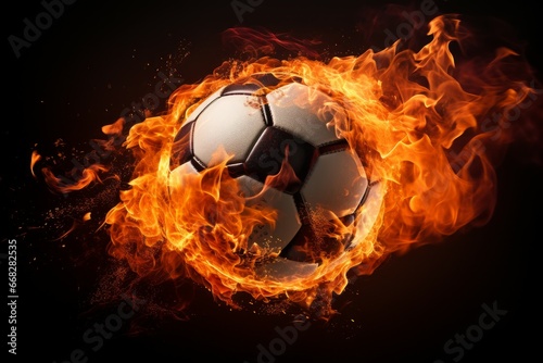 Fiery Soccer ball flame. Art score goal. Generate Ai