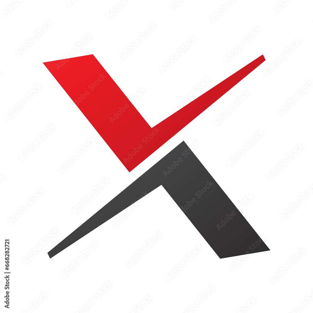 Obraz premium Red and Black Tick Shaped Letter X Icon