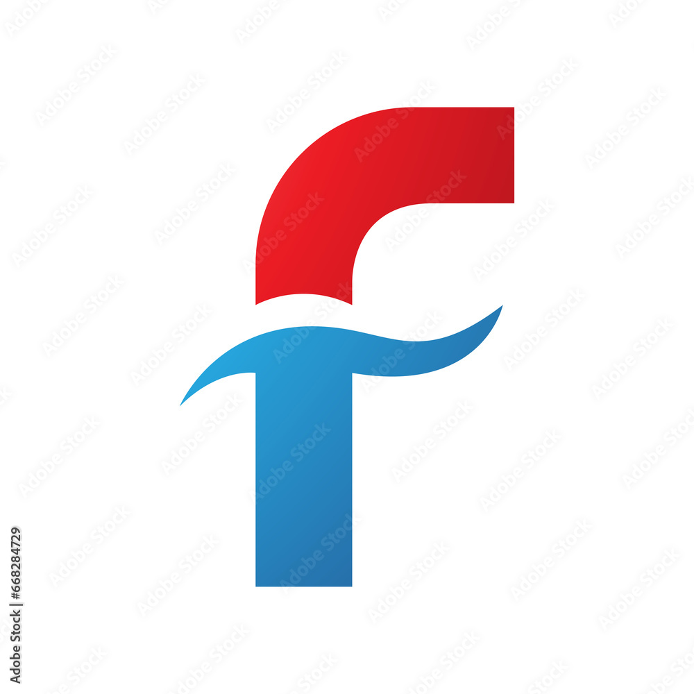 Red and Blue Letter F Icon with Spiky Waves Red and Blue Letter F Icon with Spiky Waves