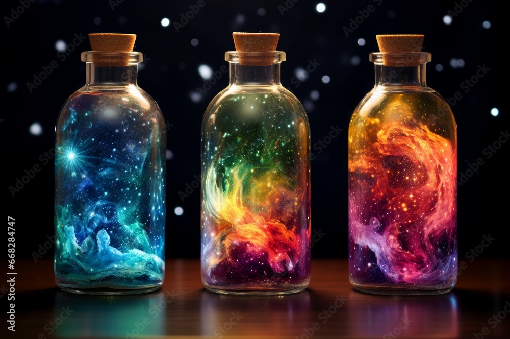 Cosmic Galaxy bottle dust. Galaxy space. Generate Ai