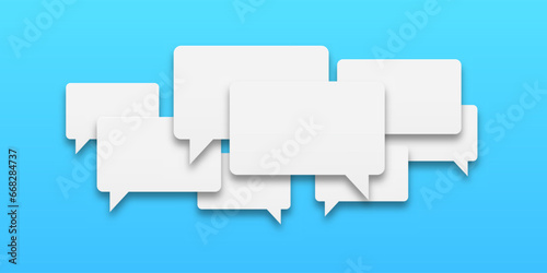 Set of speech bubbles icons. White speech bubbles on a blue background. Communication between people, a kind of active conversation. Concept of human communication. Vector illustration.