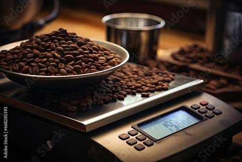 Specialty Coffee beans on a kitchen scale photo