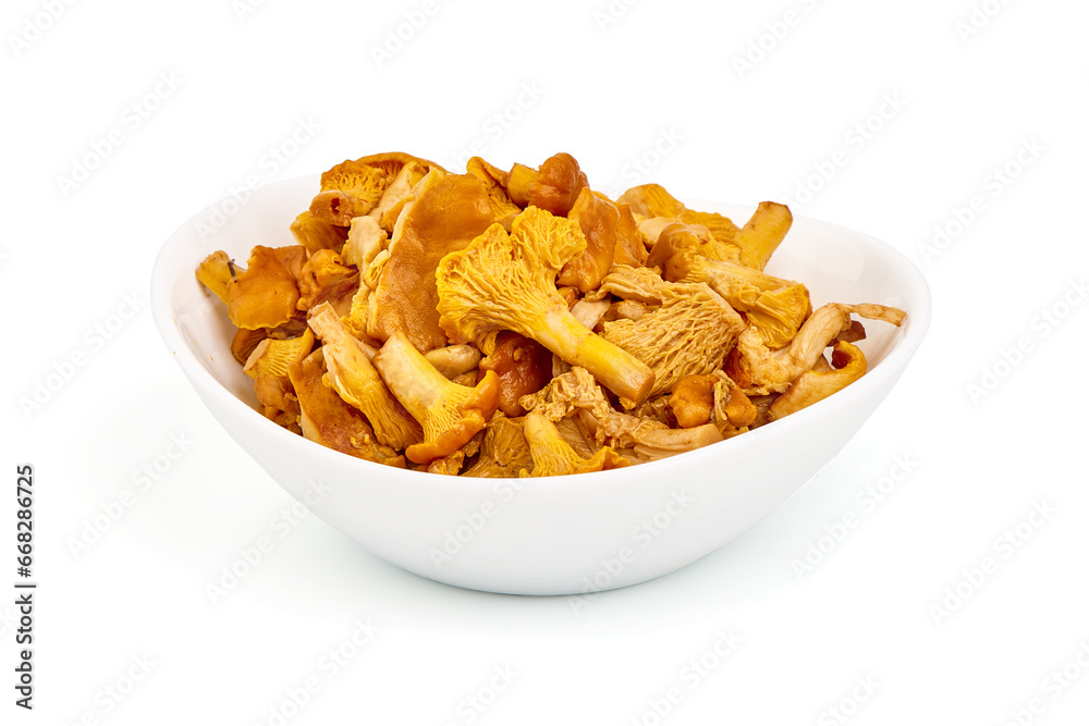Chanterelle or girolle mushrooms, isolated on white background. Chanterelle or girolle mushrooms, isolated on white background.