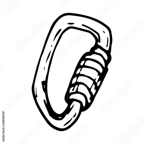 Fastening carbine sketch. Connecting link. Hand drawn illustration.