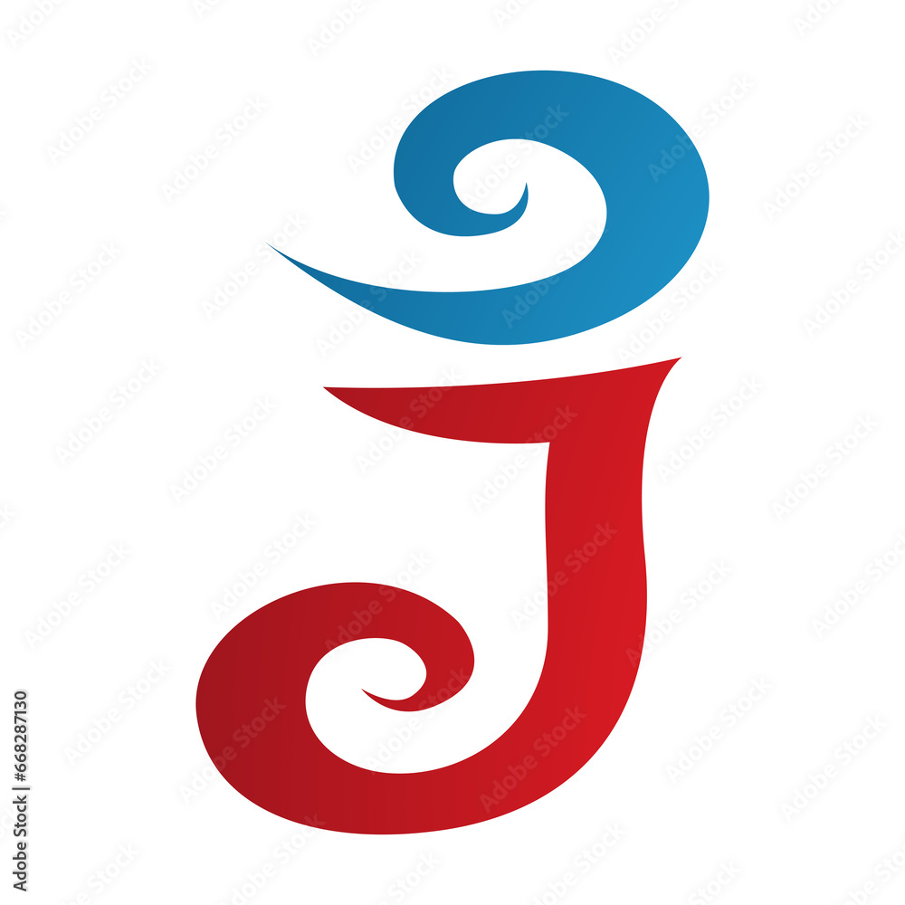 Obraz premium Red and Blue Swirl Shaped Letter J Icon
