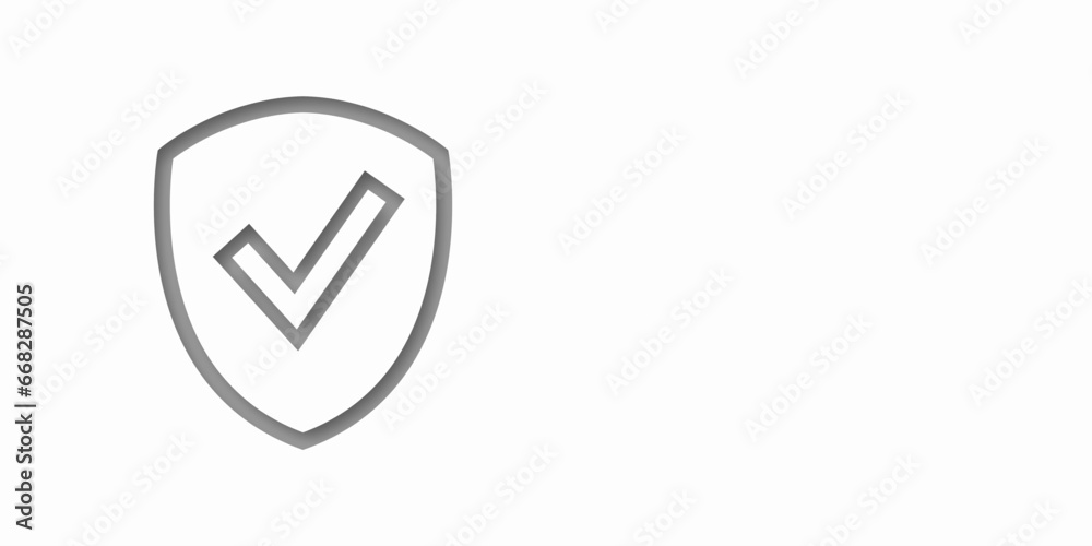 Shield with check icon banner. Concept security protection. Copy space. Safe information. Place your text. Vector illustration. Shield with check icon banner. Concept security protection. Copy space. Safe information. Place your text. Vector illustration.