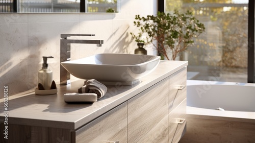 beautiful minimal restroom counter top home interior design concept restroom mockup template background photo