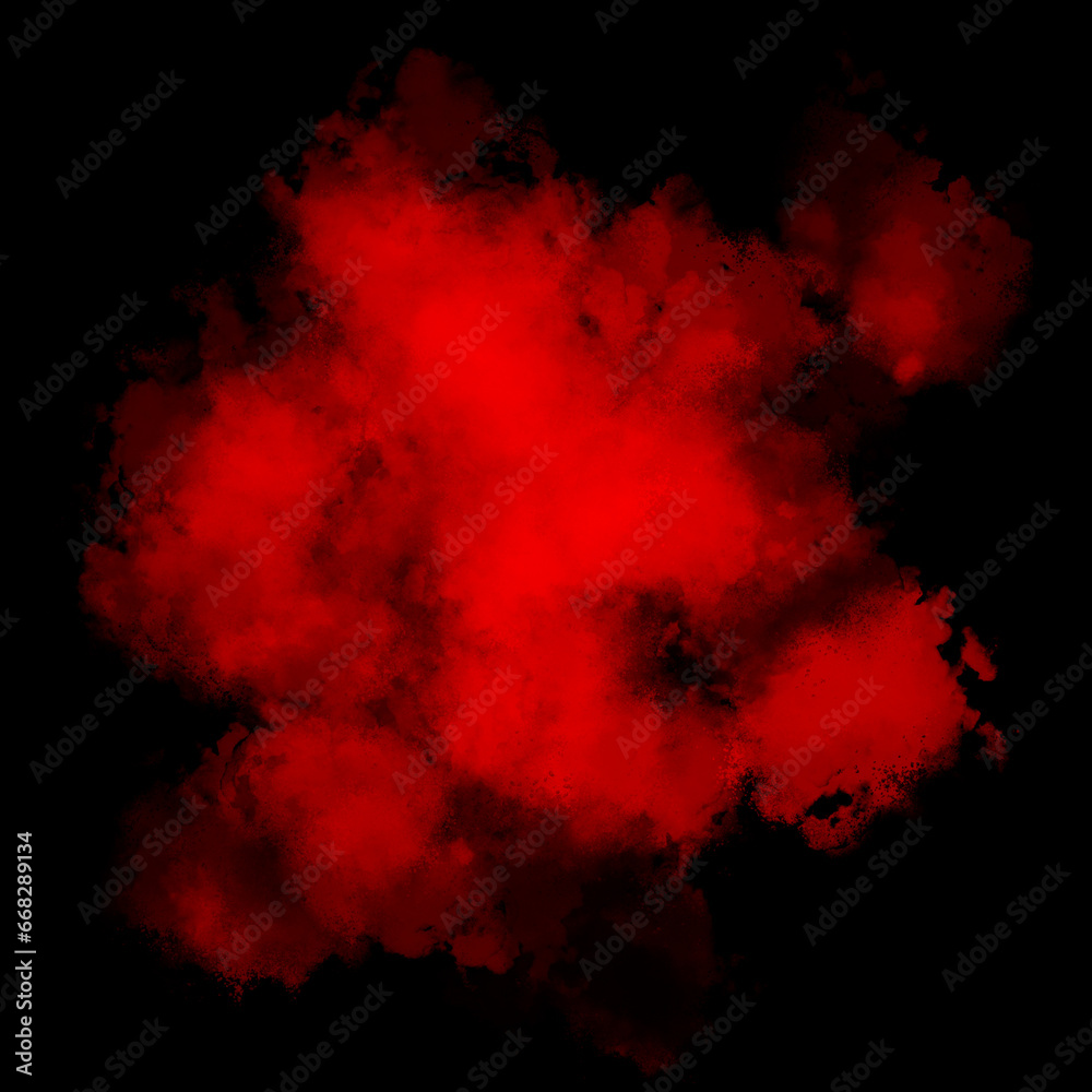 Red color powder explosion isolated on black background. Royalty high-quality free stock photo image Freeze motion of Red powder exploding. Colorful dust explode. Paint Holi, dust particles splash