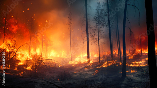Forest fire engulfs the woodland floor