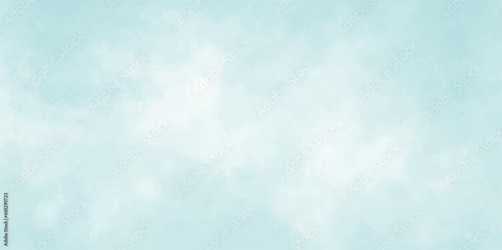 Panorama of blue sky with white clouds. White cumulus clouds formation in blue sky. Abstract background with blue sky with clouds Retro Washed Out Effect. Ethnic Tie Dye Blue Watercolor background.