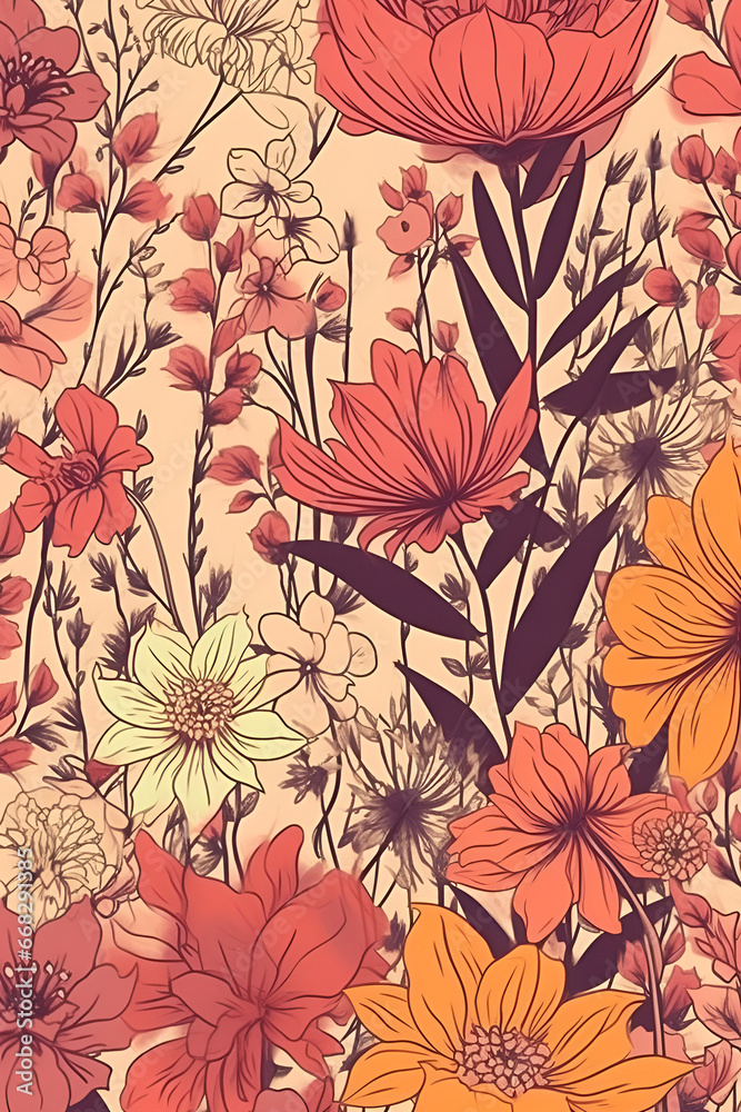 Wildflowers, Seamless pattern,generative ai Wildflowers, Seamless pattern,generative ai