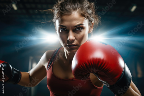 Energetic Female Athlete Punching in Ring