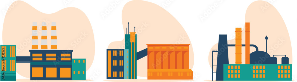 Industrial factory building illustration set. industrial buildings with ...