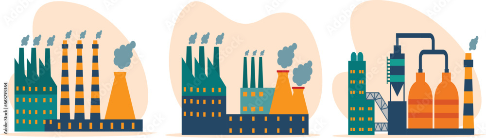 Industrial factory building illustration set. industrial buildings with ...