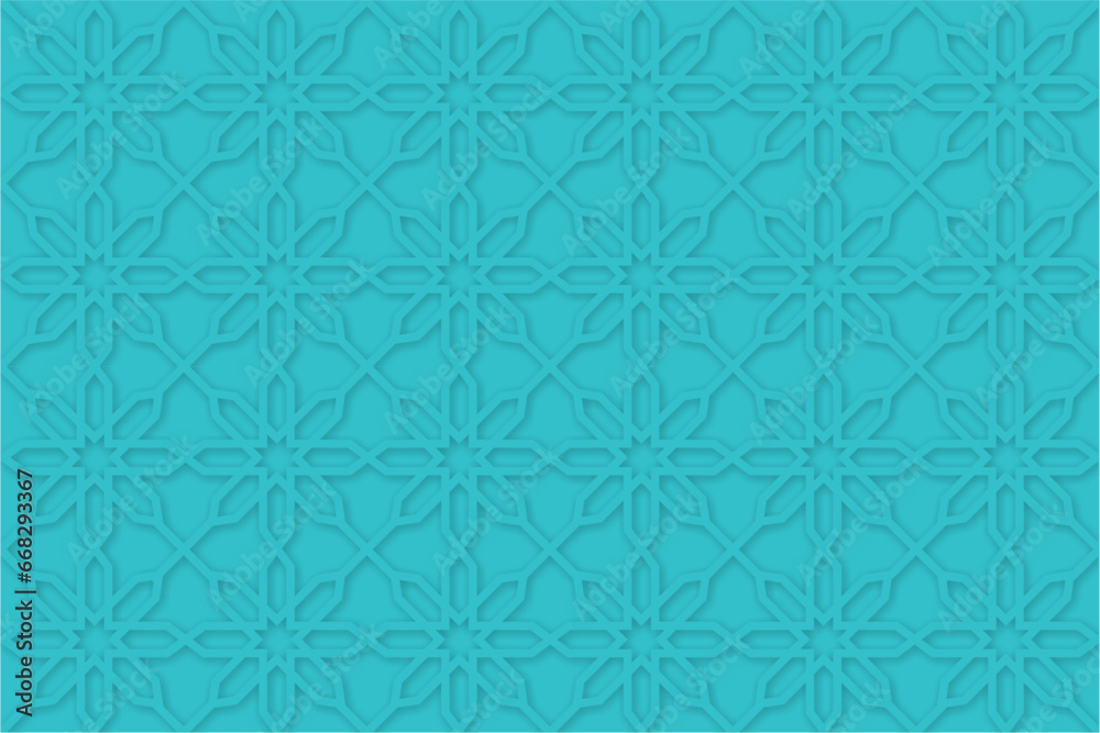 Seamless geometric embossed pattern on blue background. Beautiful Islamic background for banner, backdrop, leaflet, flyer, card, wallpaper, and more.