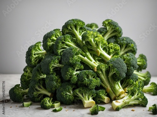 Pile of broccoli on plain white background
