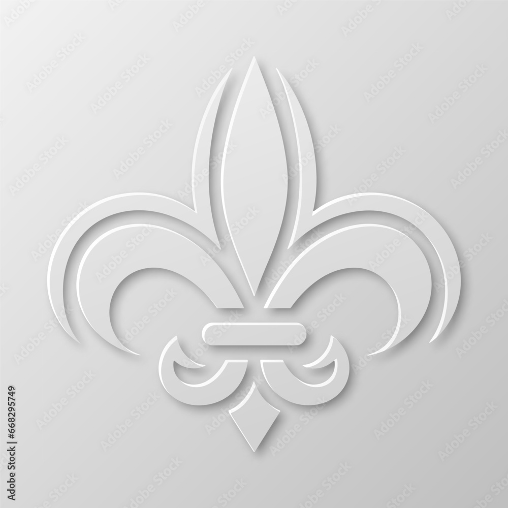 Vector Realistic Paper 3d Fleur De Lis Closeup on White Background. Heraldic Lily Sign, Vector Illustration Vector Realistic Paper 3d Fleur De Lis Closeup on White Background. Heraldic Lily Sign, Vector Illustration