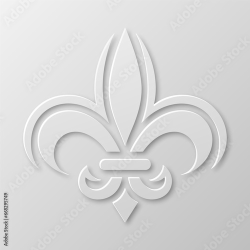 Vector Realistic Paper 3d Fleur De Lis Closeup on White Background. Heraldic Lily Sign, Vector Illustration