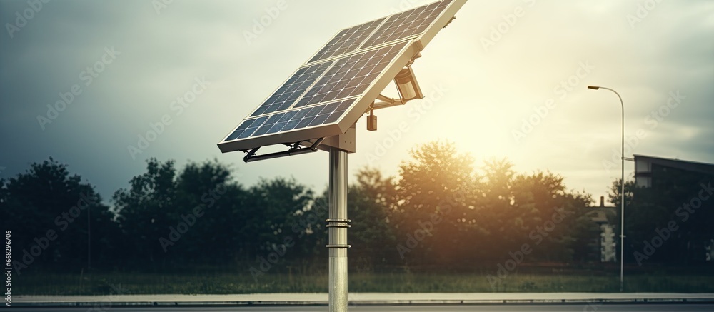 Solar powered street lamp post - obrazy, fototapety, plakaty 