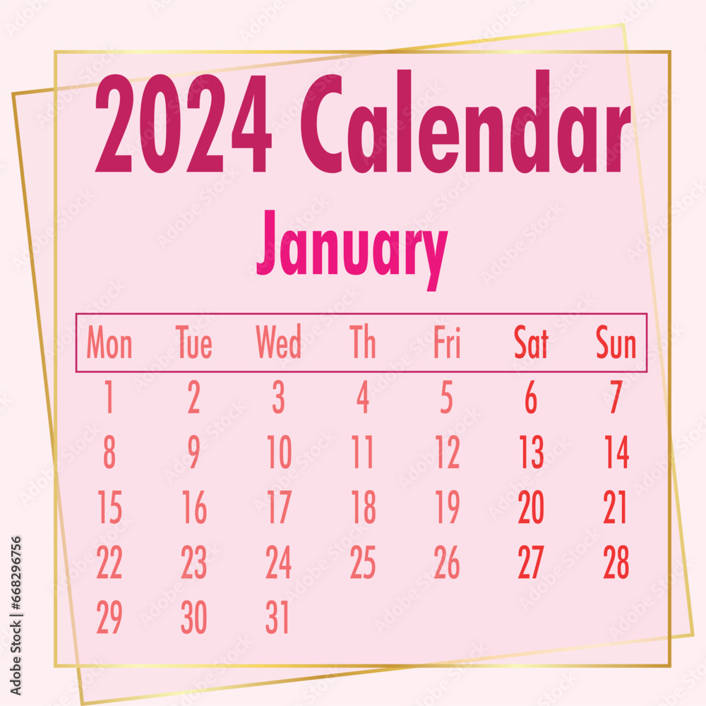 Calendar 2024, week start Sunday, corporate design template vector