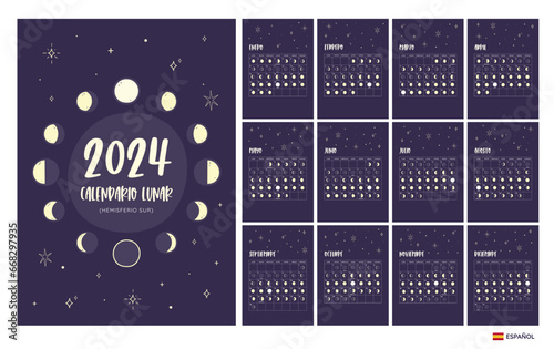 2024 Moon Calendar Southern Hemisphere - SPANISH