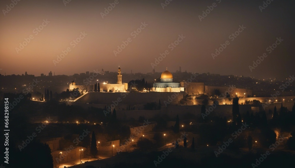 Mosque Al Aqsa in Palestine, Night View.