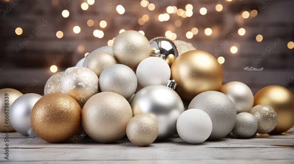 Holiday Glamour: beauty of metallic spheres in silver and gold against a bright backdrop, evoking a sense of sophistication and celebration in your designs