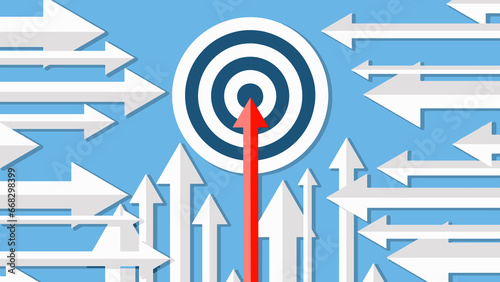 Vector featuring a target and arrows, where one arrow strikes the target, exemplifying precision and accuracy. Accurate imagery, accurately conveying accurate.