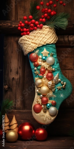 Colorful Epiphany Stocking with Canvas Texture and Lovely Decorations, Perfect for Christmas Celebrations and Ornaments Clipart.
