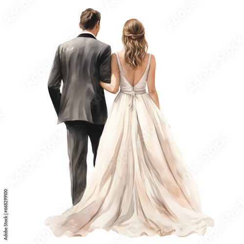 The bride and groom embrace. Wedding concept. Watercolor illustration
 photo