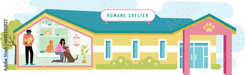 People at Human Shelter Searching and Choosing A New Pet to Adopt for Their Family
