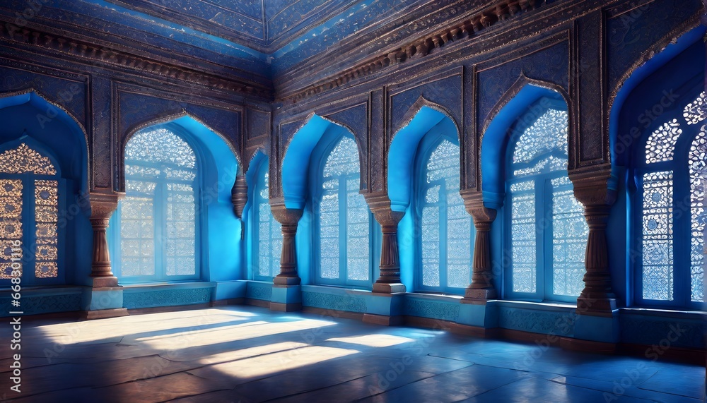 Indischer Palast von innen in blauem Licht.