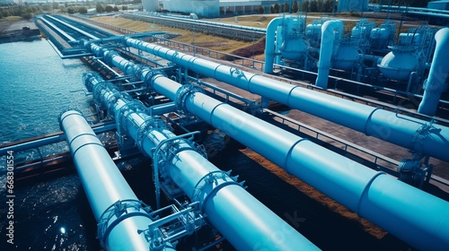 Gas port from above, a network of steel pipes transporting gas, a strategic energy factory