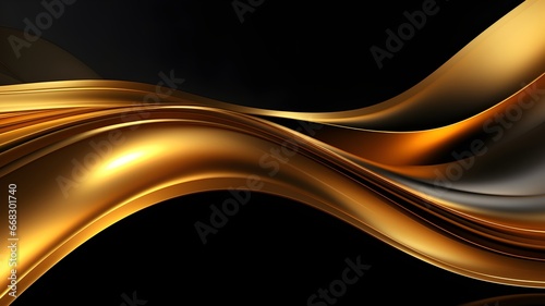 Abstract background with realistic golden and black wavy fluid shape. Intertwined gold stripes. Generative AI