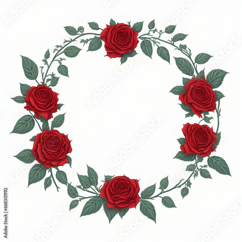 Wreath of red roses isolated on white background.