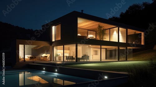  Modern house illuminated at night  © 3D Station