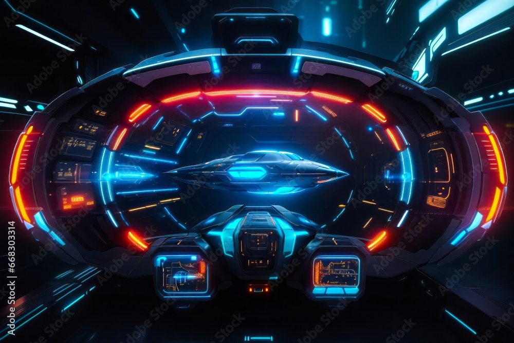 Obraz premium Futuristic Digital Spaceship HUD. Sci-fi Future Technology Space Ship Main Computer.