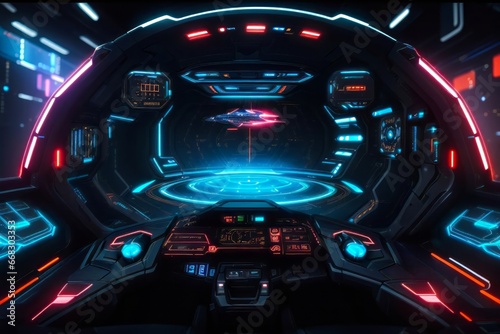 Futuristic Digital Spaceship HUD. Sci-fi Future Technology Space Ship Main Computer. © Radovan