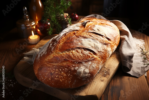 A loaf of Ciabatta is placed on the table for cooking.