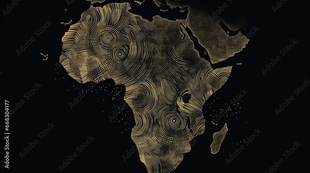  Sketch fingerprint african continent map banner. Dactylogram africa style poster. Flat pattern africa image. Dark Continent Africa ligneous abstract background. 