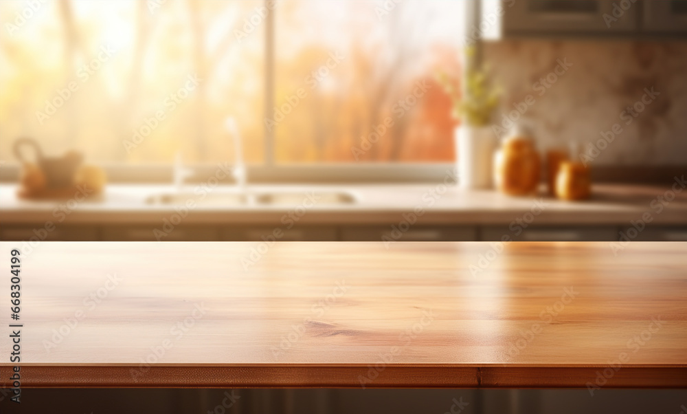 Empty brown wooden table and blur background. Created with Generative AI Empty brown wooden table and blur background. Created with Generative AI