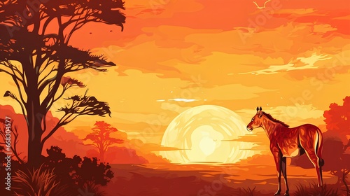graphic design background banner template  forest at sunset