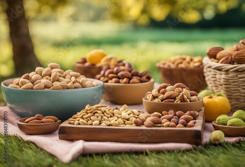 AI generated illustration of A variety of nuts, peanuts with a blurry background