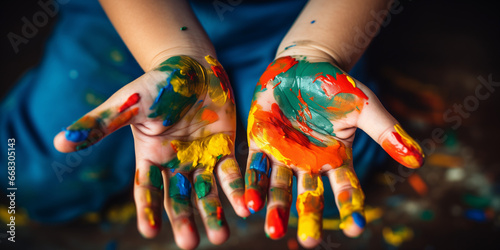 Child's hands in paint