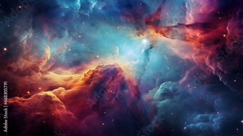 Colorful and vibrant nebula in depths of space. Generative AI