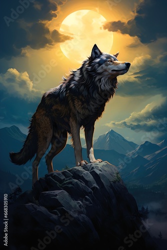 A wolf under a full moon. Great for stories of fantasy, wilderness, adventure, werewolf, RPG and more.  © ECrafts